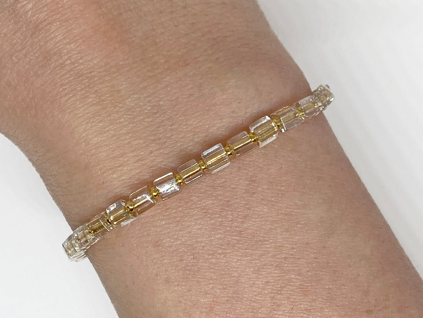 Mini Square Glass Bead Bracelet in Gold, Silver, or Rose Gold