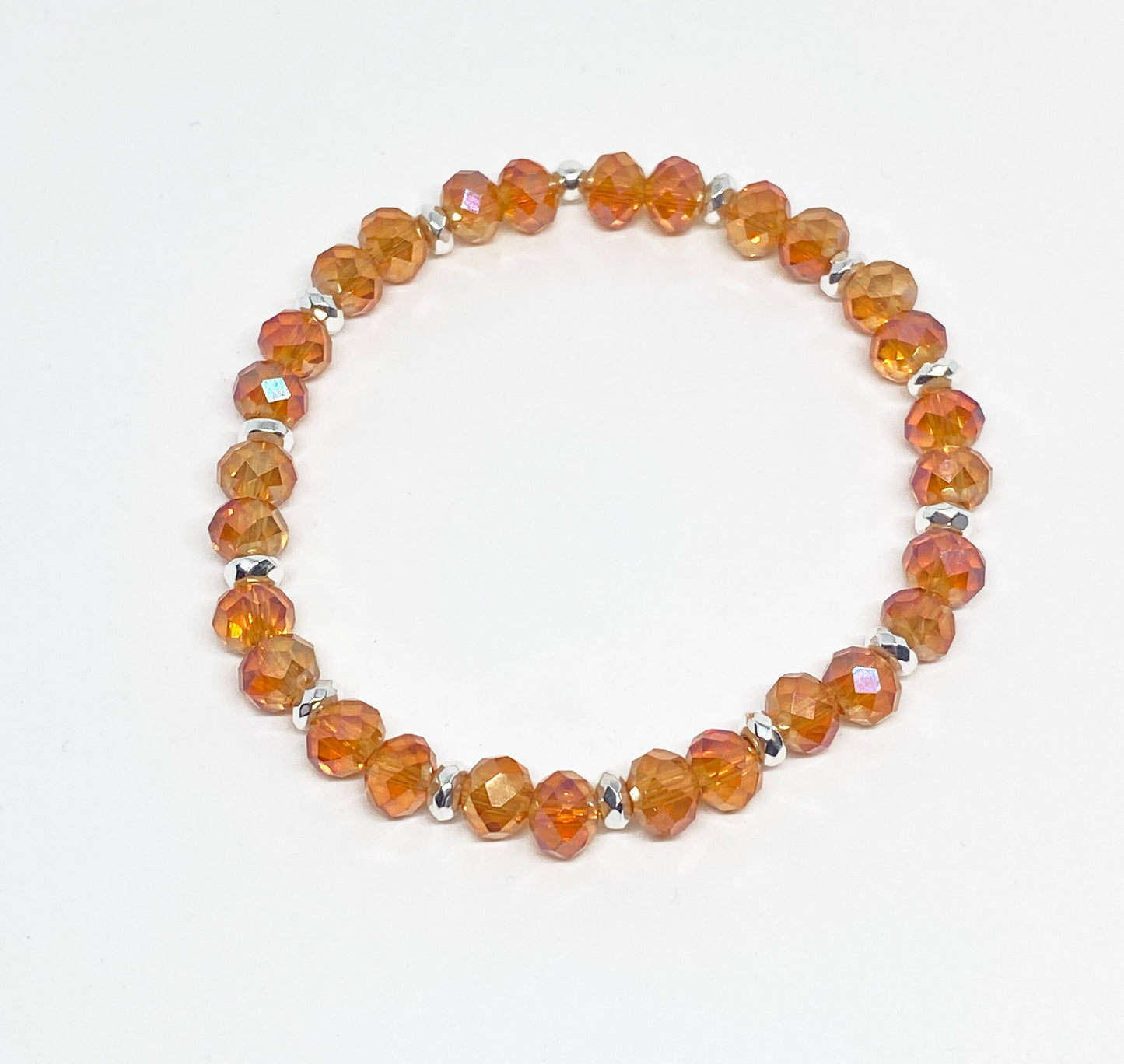 6mm Round Faceted Crystal Bead Bracelet in Apricot or Lemon