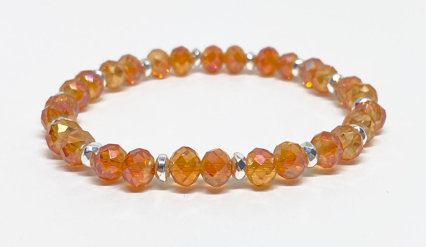 6mm Round Faceted Crystal Bead Bracelet in Apricot or Lemon