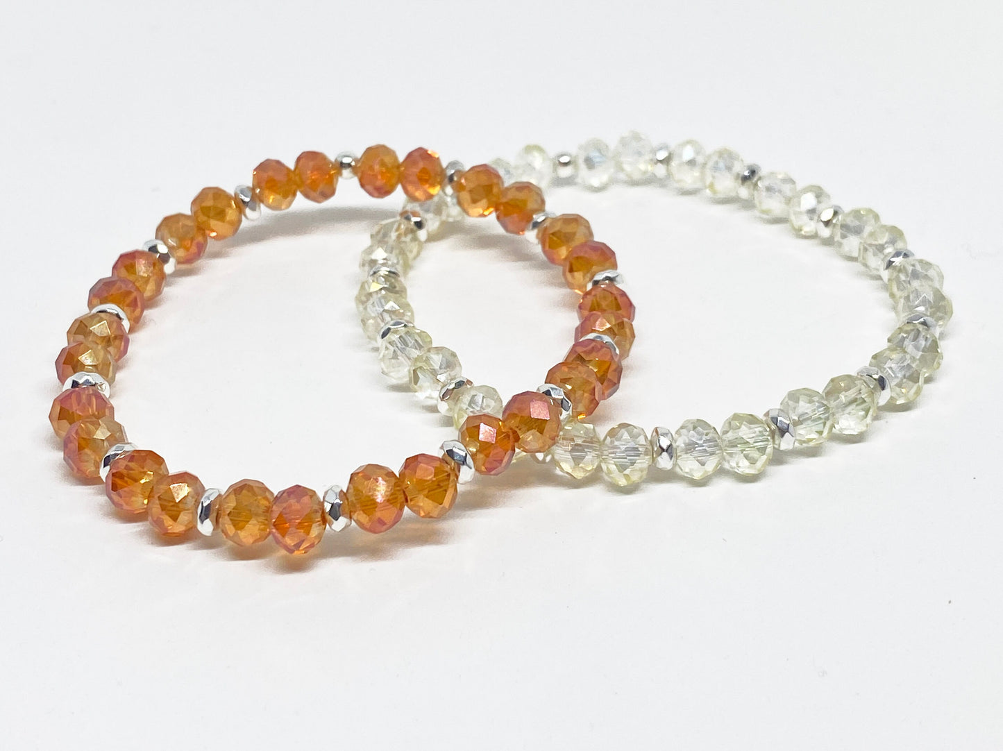 6mm Round Faceted Crystal Bead Bracelet in Apricot or Lemon