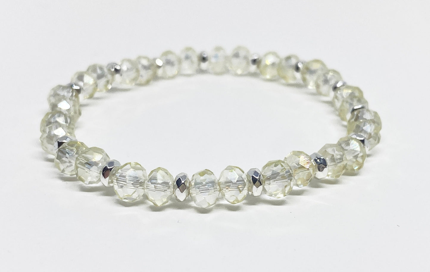 6mm Round Faceted Crystal Bead Bracelet in Apricot or Lemon