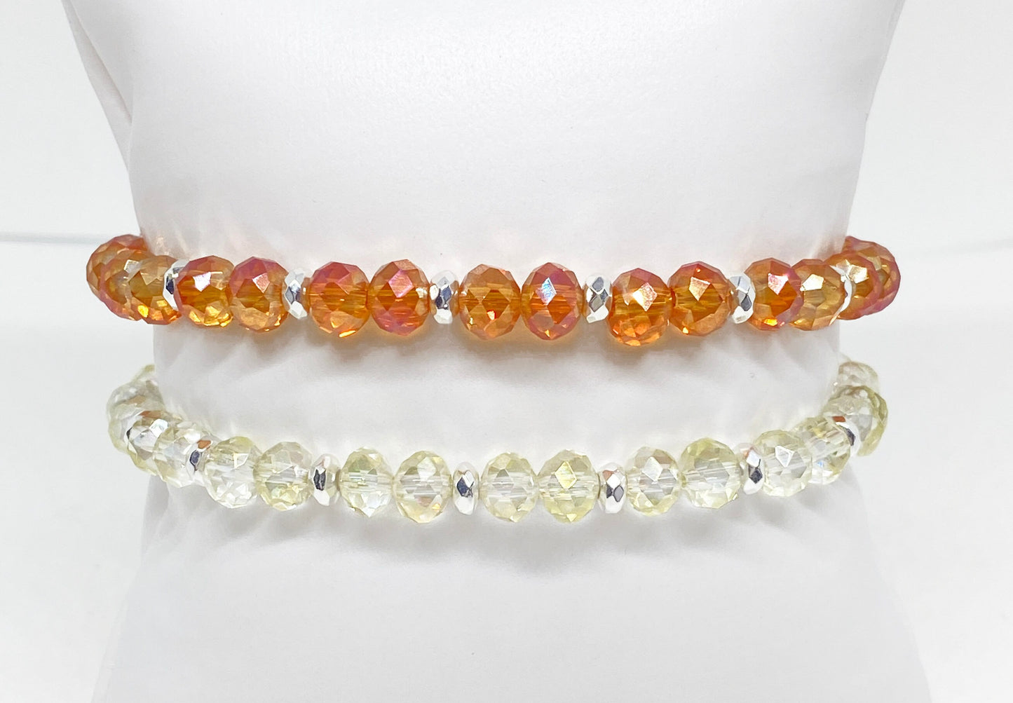 6mm Round Faceted Crystal Bead Bracelet in Apricot or Lemon