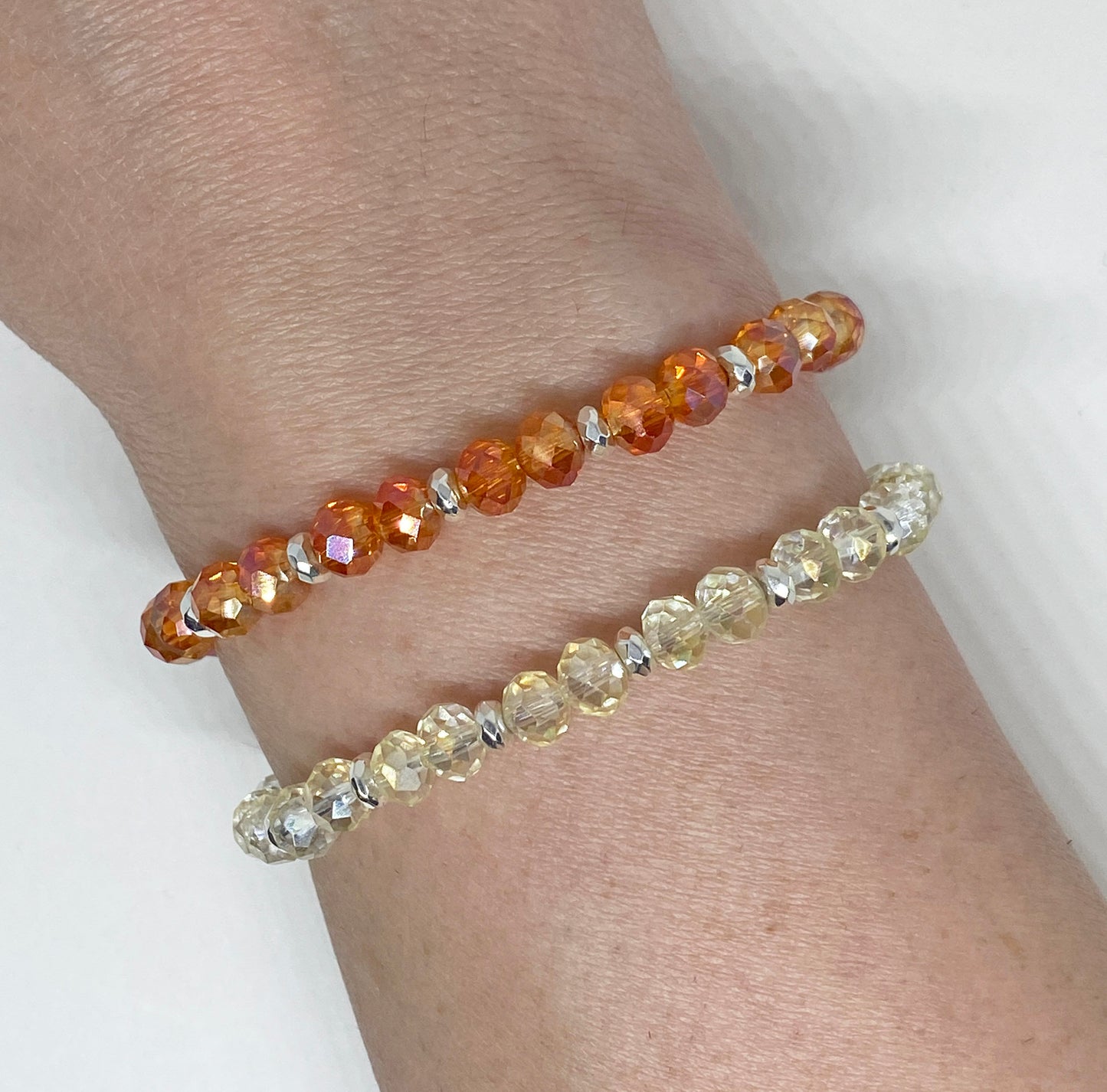 6mm Round Faceted Crystal Bead Bracelet in Apricot or Lemon