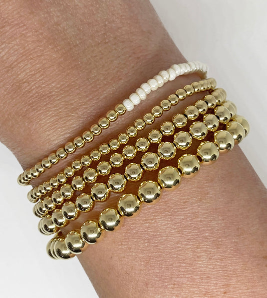 14 Gold Filled Beaded Bracelets, Stackable and Durable