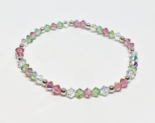 Swarovski Crystal Stretch Accent Bracelet in Watermelon Sugar - with Light Rose and Chrysolite Swarovski Crystals