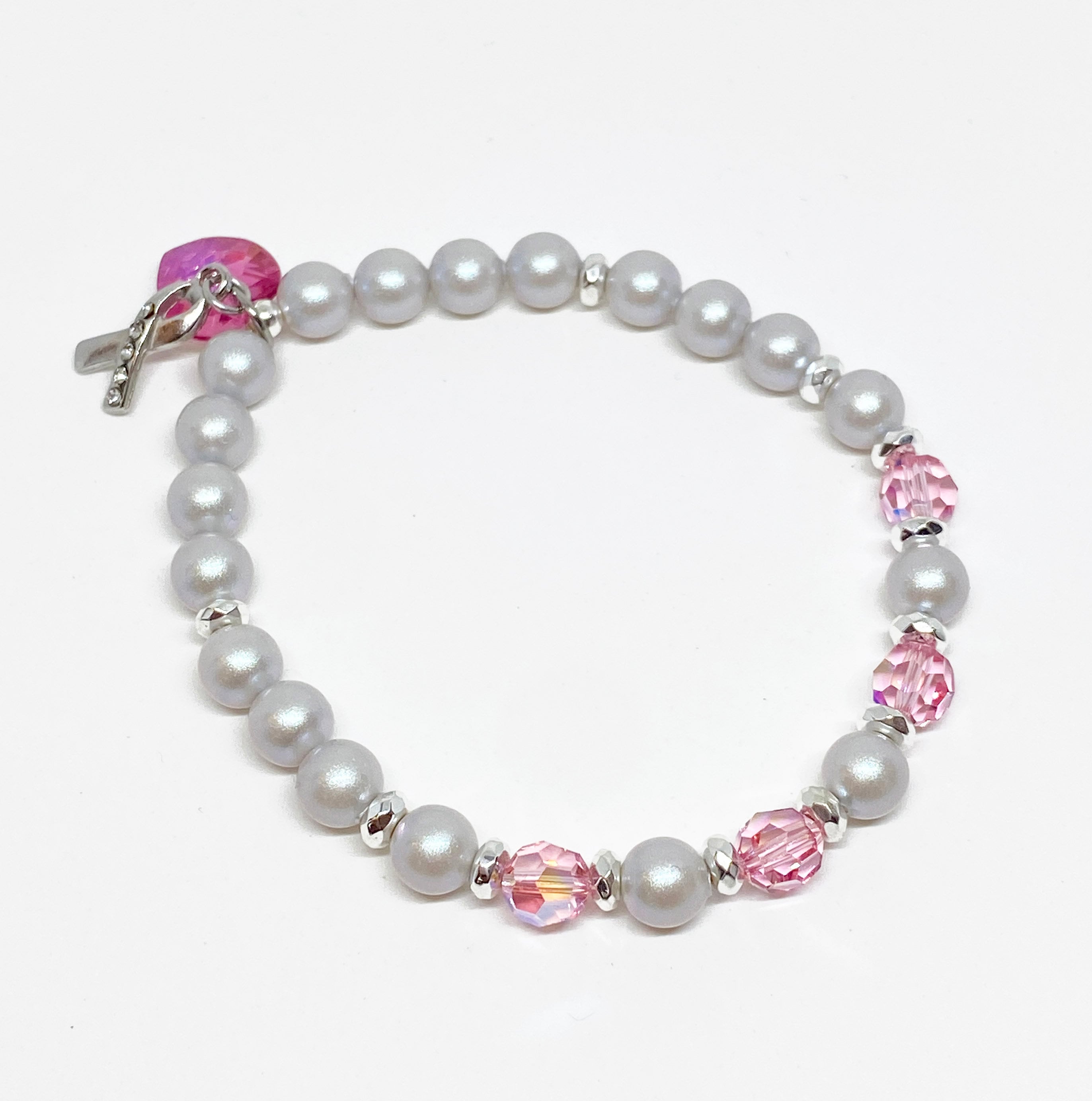 Swarovski Crystal Pearl Limited Edition Charity Beaded Bracelet in Prettiest Pink Supporting Breast Cancer Awareness 6.5