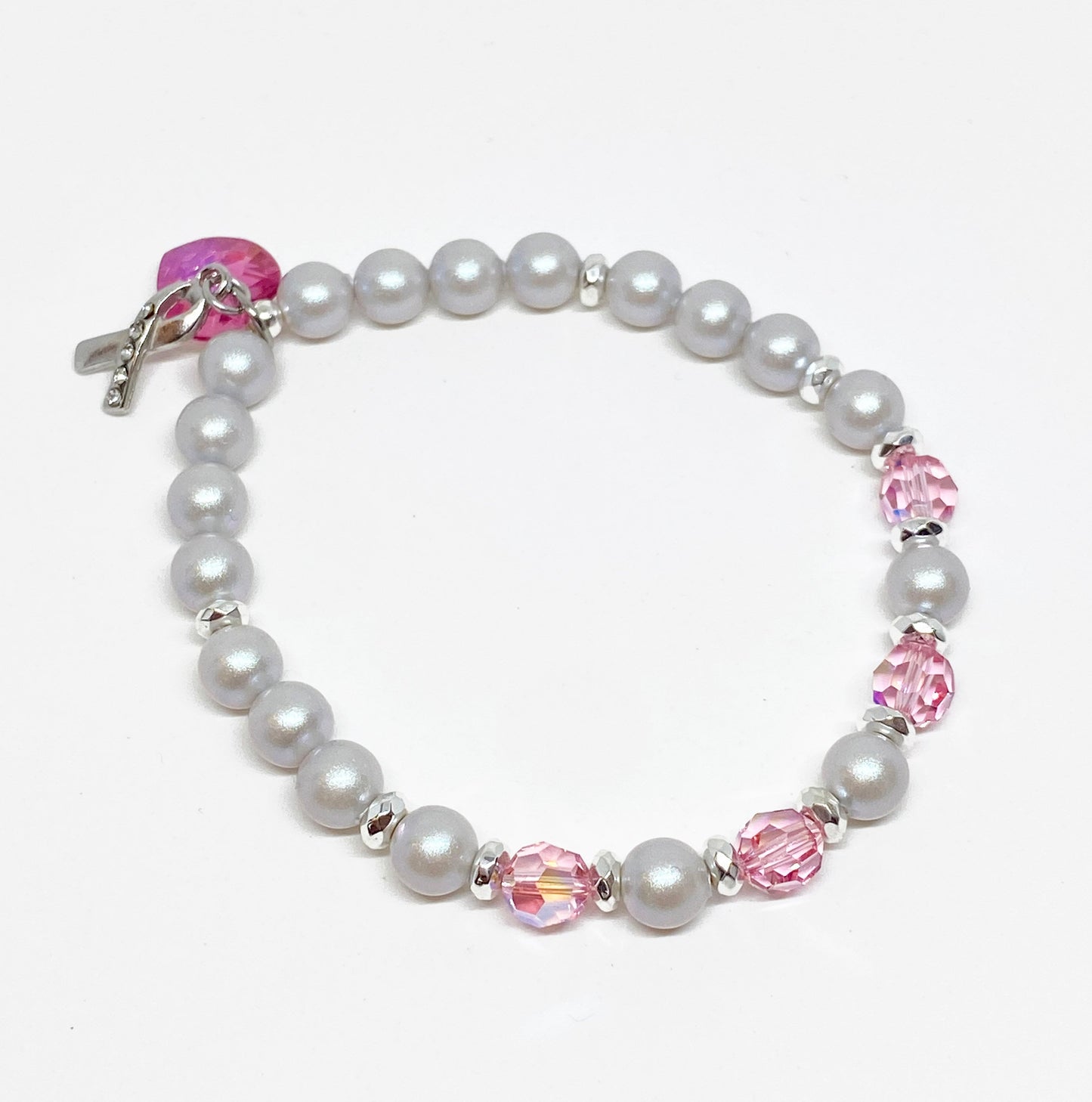 Swarovski Crystal & Pearl Limited Edition Charity Beaded Bracelet in Prettiest Pink, Supporting Breast Cancer Awareness