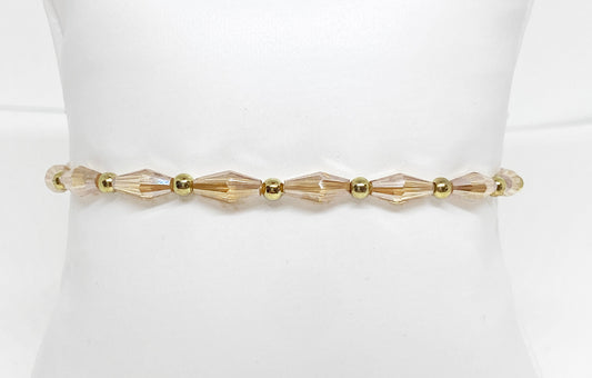 Gold Elongated Bicone Glass Crystal Beaded Accent Bracelet