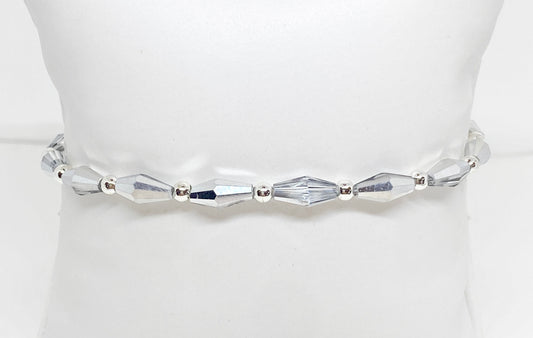 Silver Elongated Bicone Glass Crystal Beaded Bracelet