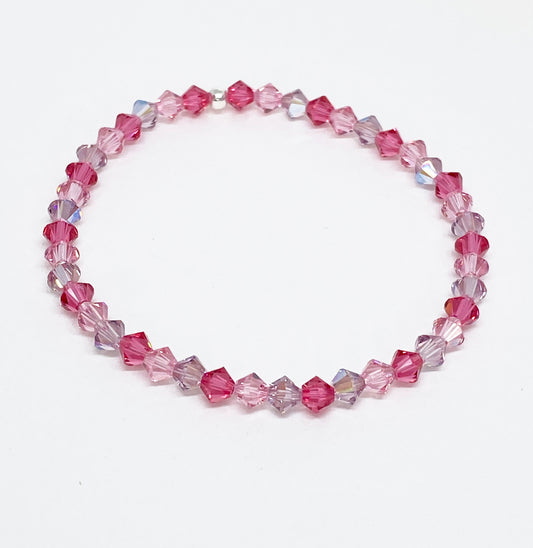 Swarovski Crystal Bracelet in Candy Heart - with Indian Pink, Light Rose, and Light Amethyst Shimmer Swarovski Crystals