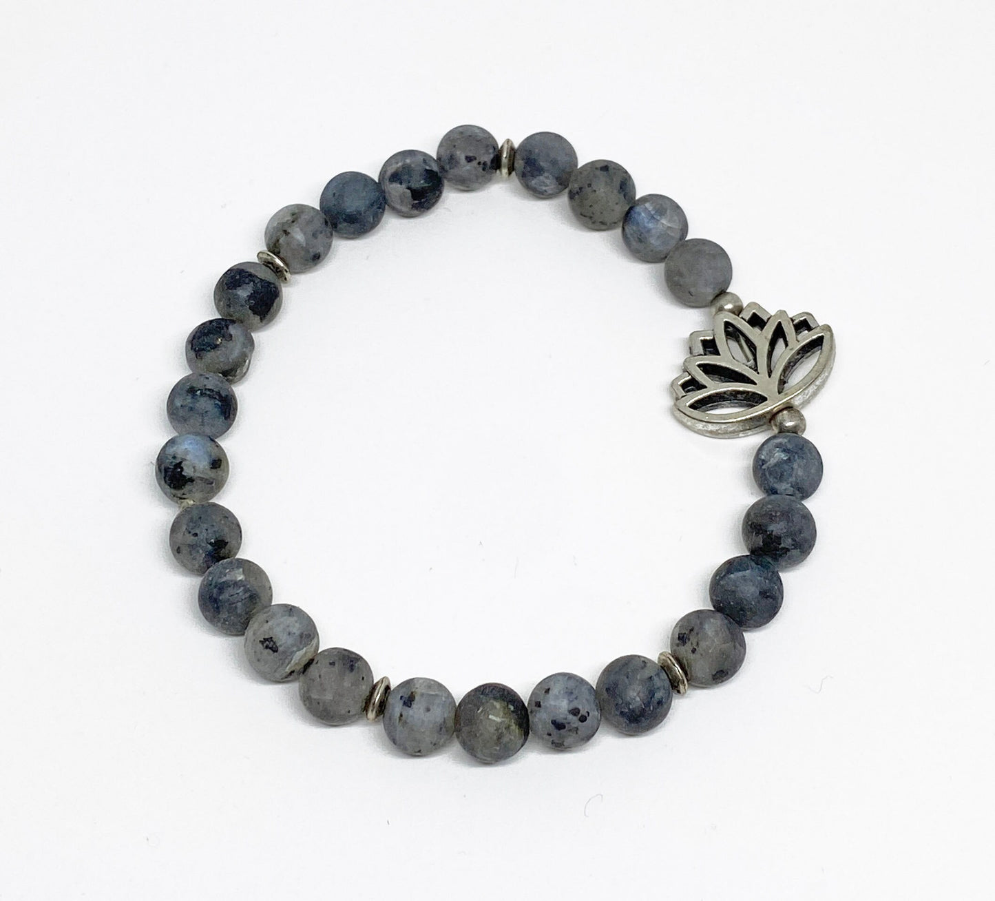 Silver Plated Lotus Bead with Natural Labradorite Beaded Bracelet