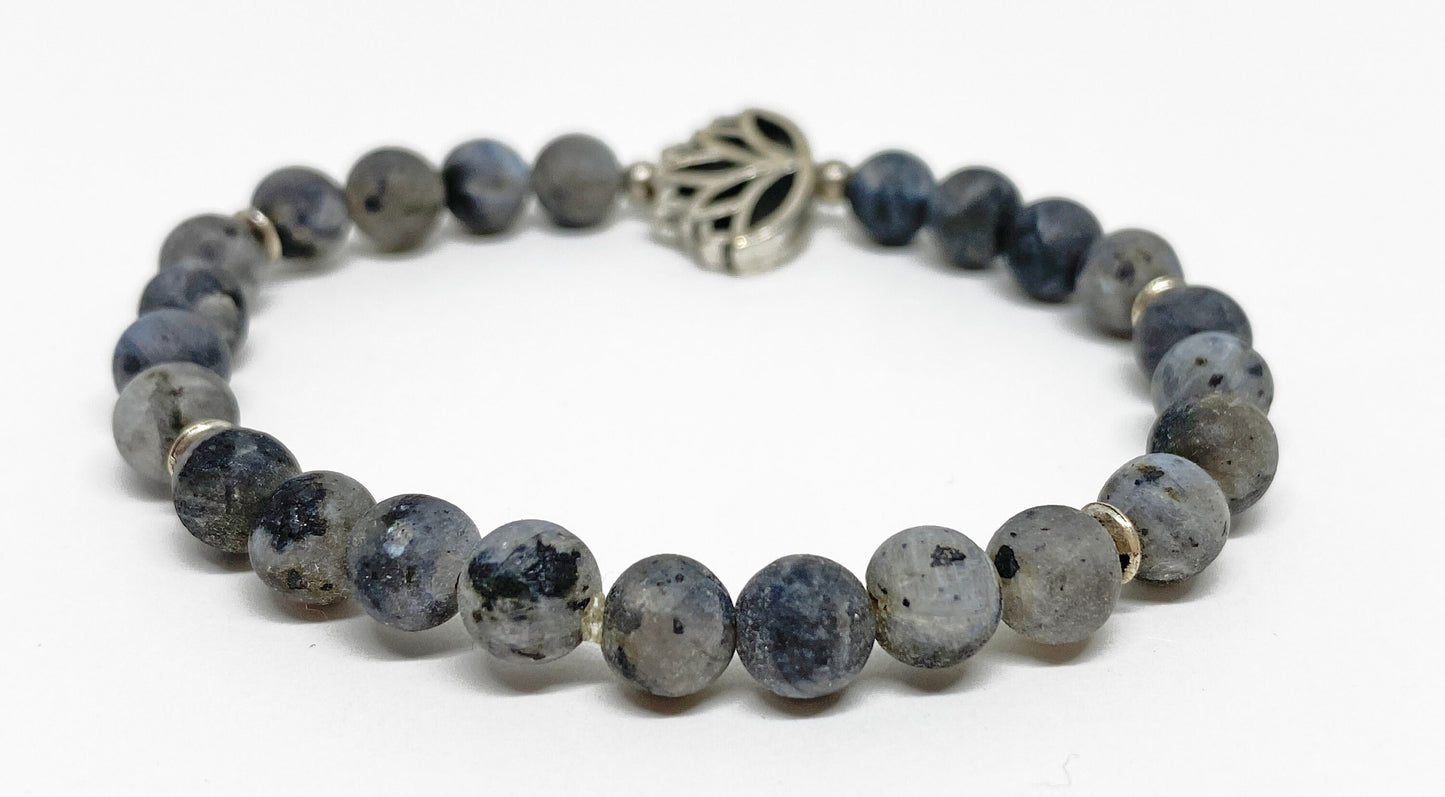 Silver Plated Lotus Bead with Natural Labradorite Beaded Bracelet