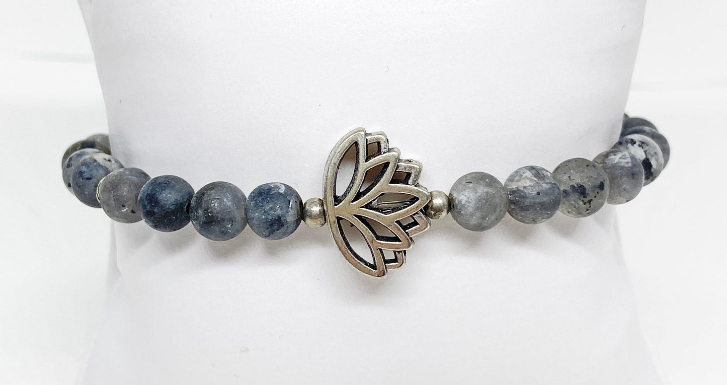 Silver Plated Lotus Bead with Natural Labradorite Beaded Bracelet