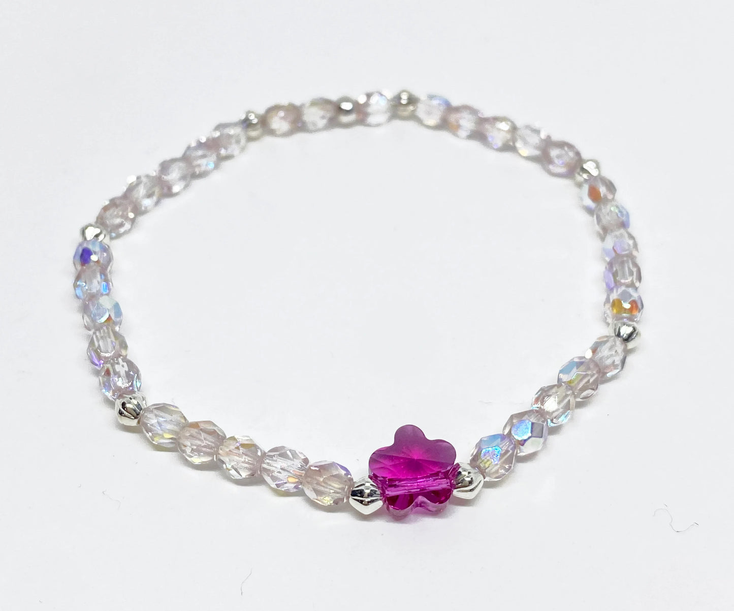 Mini Swarovski Flower Beaded Bracelet in Blue & Purple