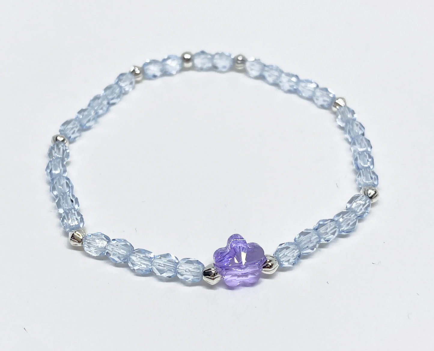 Mini Swarovski Flower Beaded Bracelet in Blue & Purple