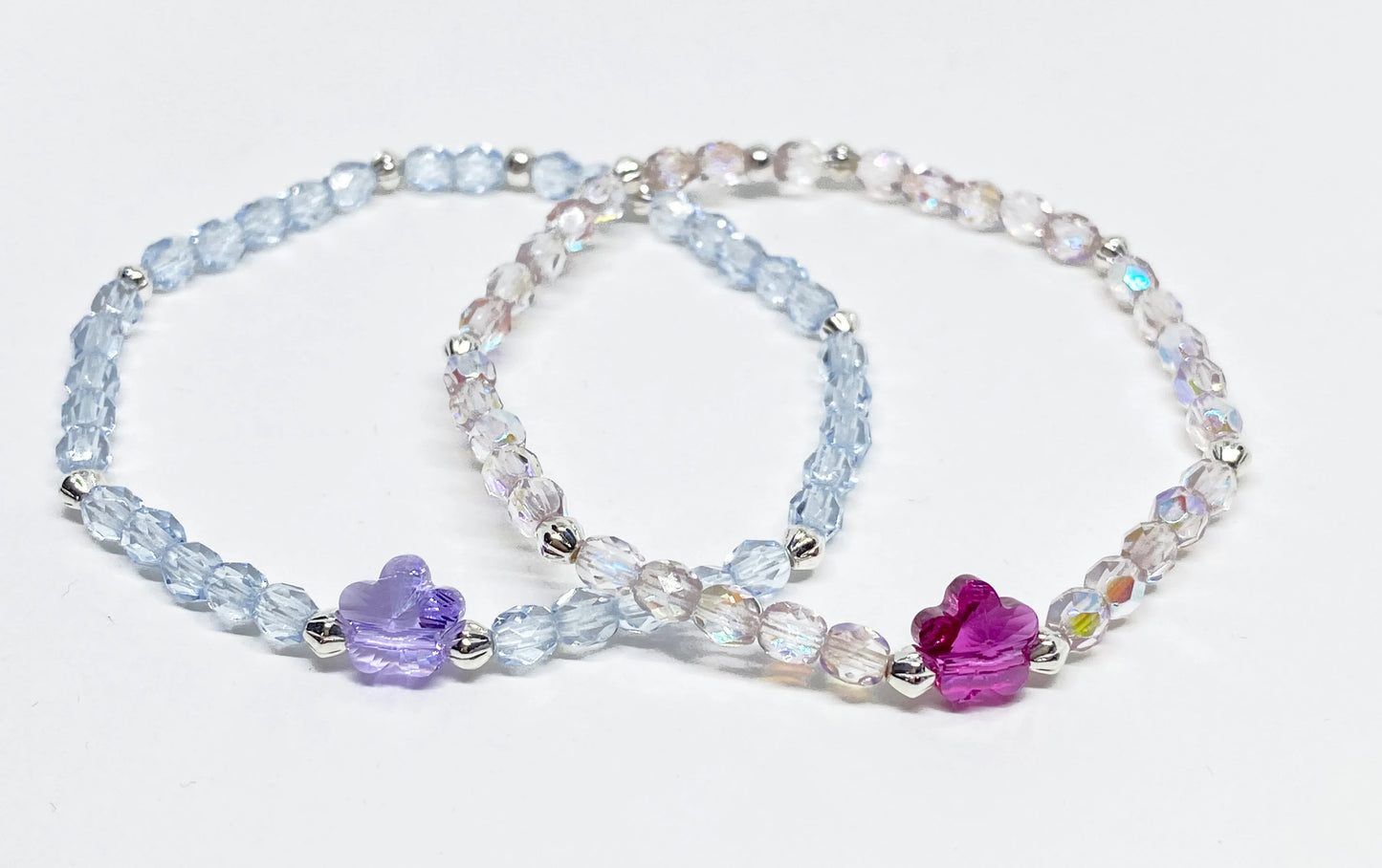 Mini Swarovski Flower Beaded Bracelet in Blue & Purple