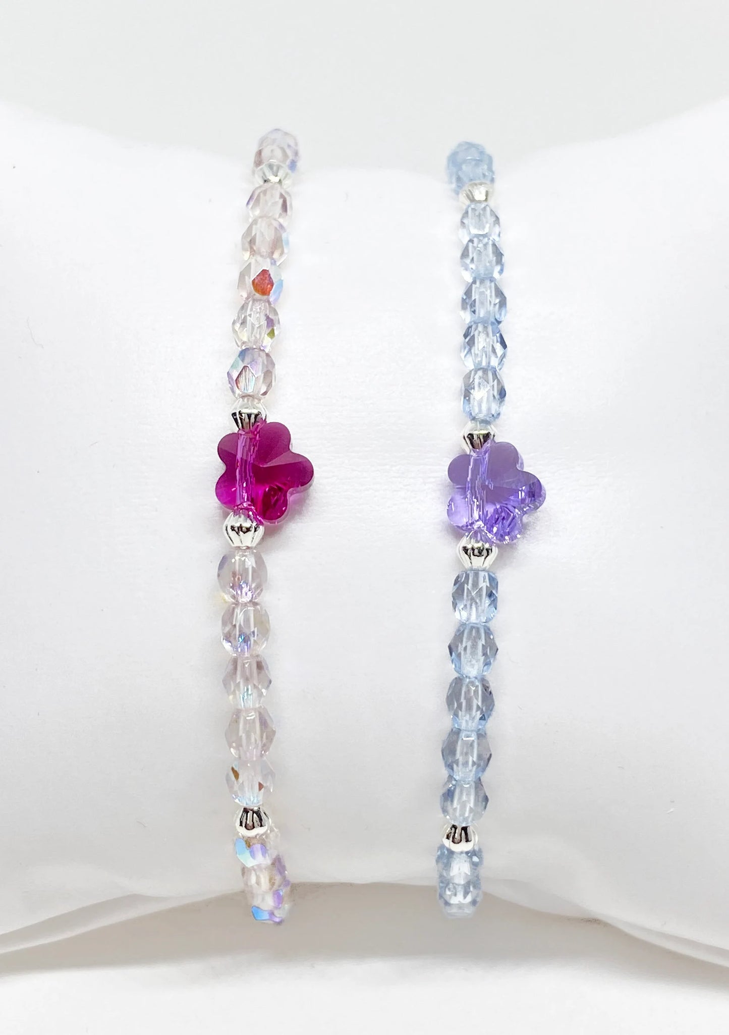 Mini Swarovski Flower Beaded Bracelet in Blue & Purple