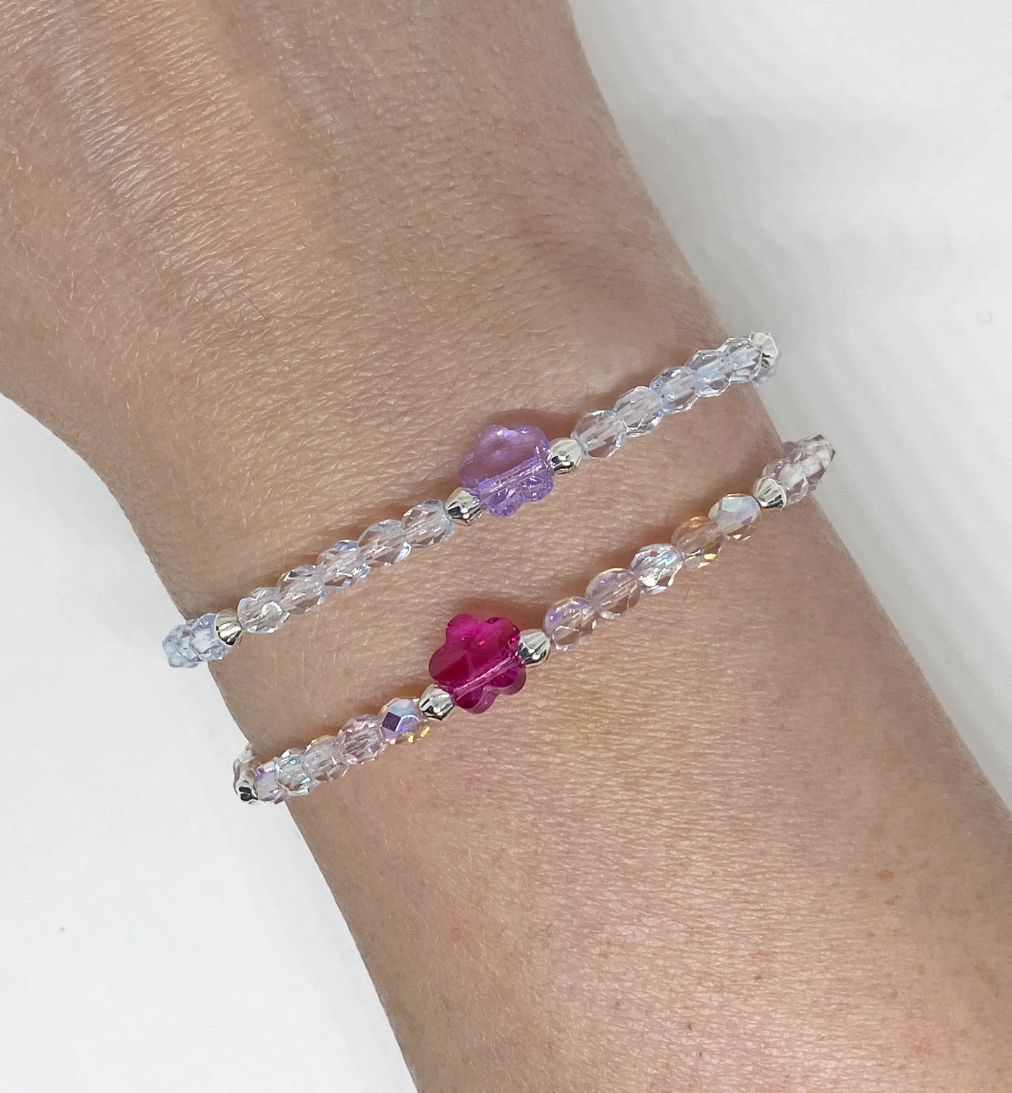 Mini Swarovski Flower Beaded Bracelet in Blue & Purple