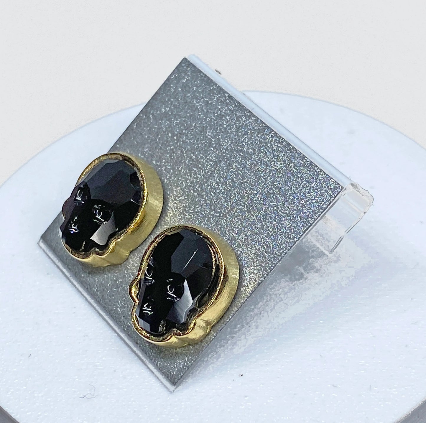 12x10mm Swarovski Crystal Skull Stud Earrings in Gold and Jet Black