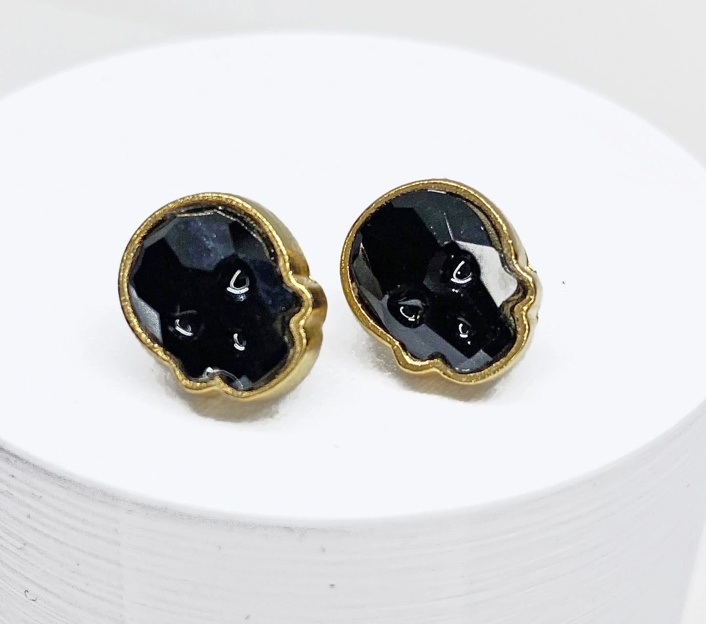 12x10mm Swarovski Crystal Skull Stud Earrings in Gold and Jet Black