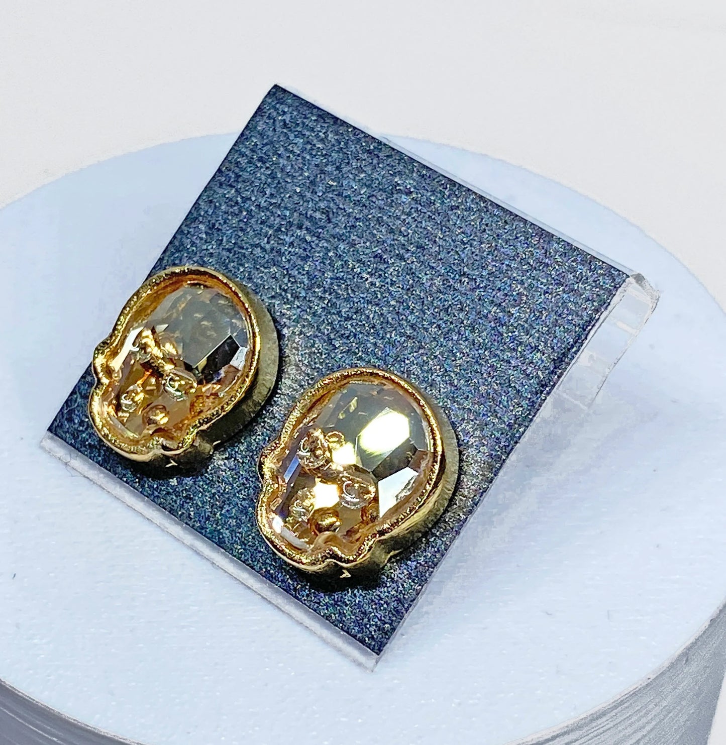 12x10mm Swarovski Crystal Skull Stud Earrings in Gold and Crystal Golden Shadow