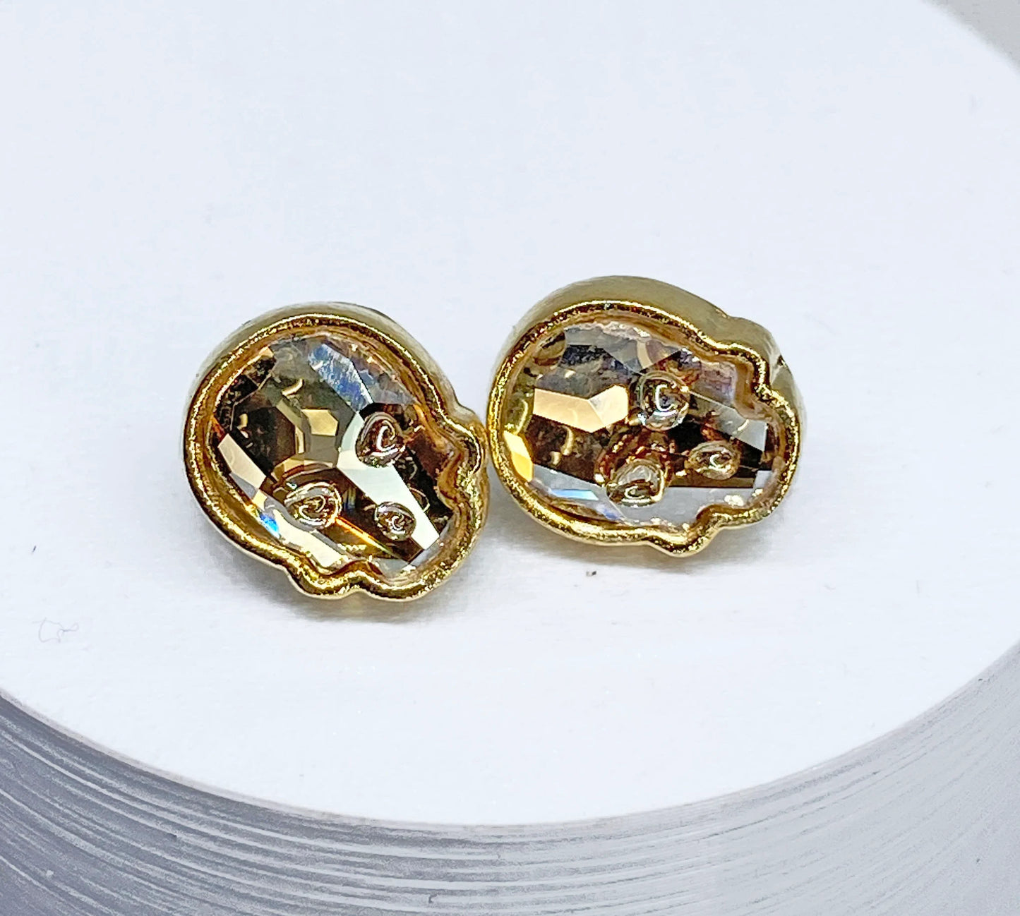 12x10mm Swarovski Crystal Skull Stud Earrings in Gold and Crystal Golden Shadow