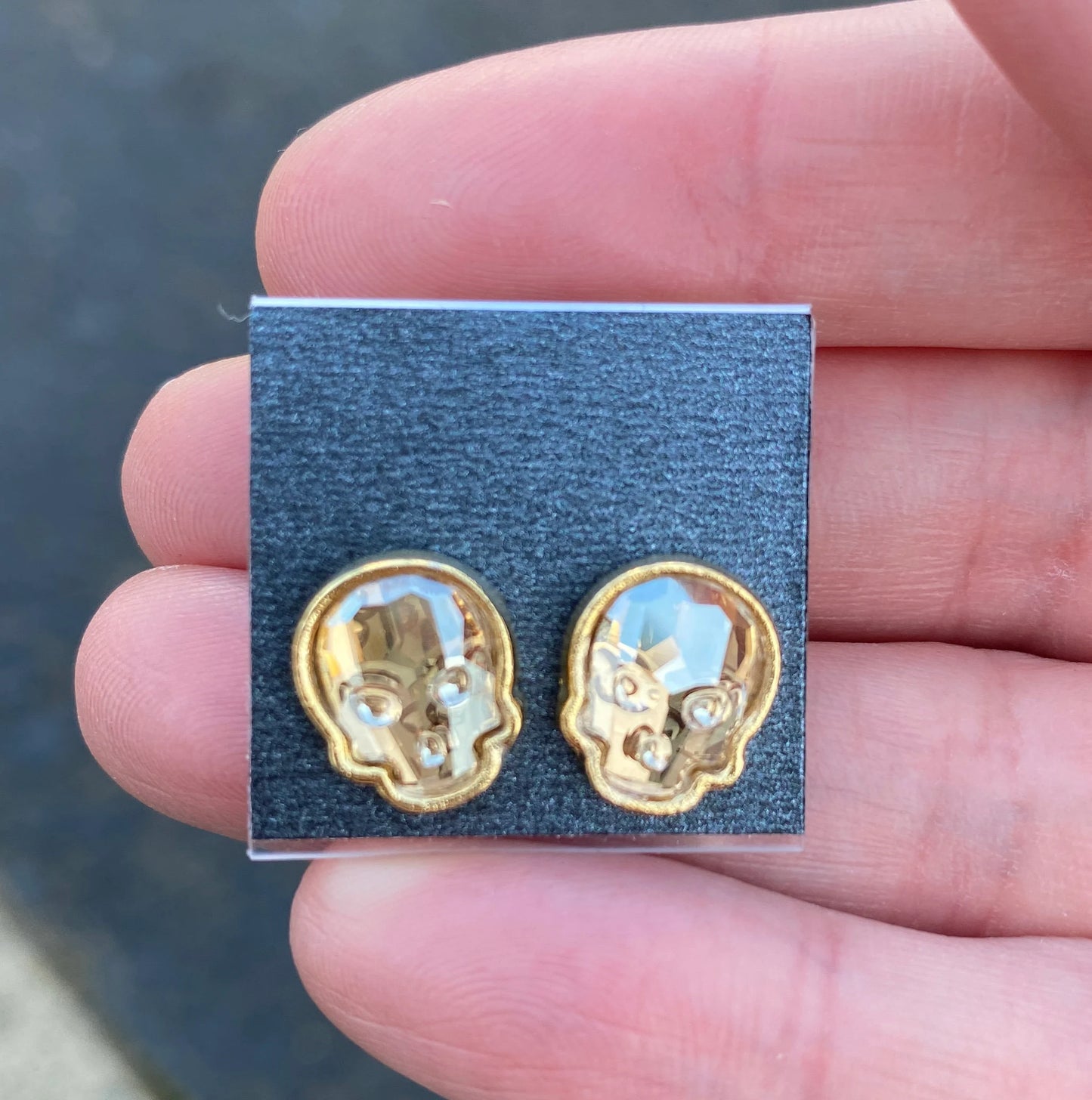 12x10mm Swarovski Crystal Skull Stud Earrings in Gold and Crystal Golden Shadow