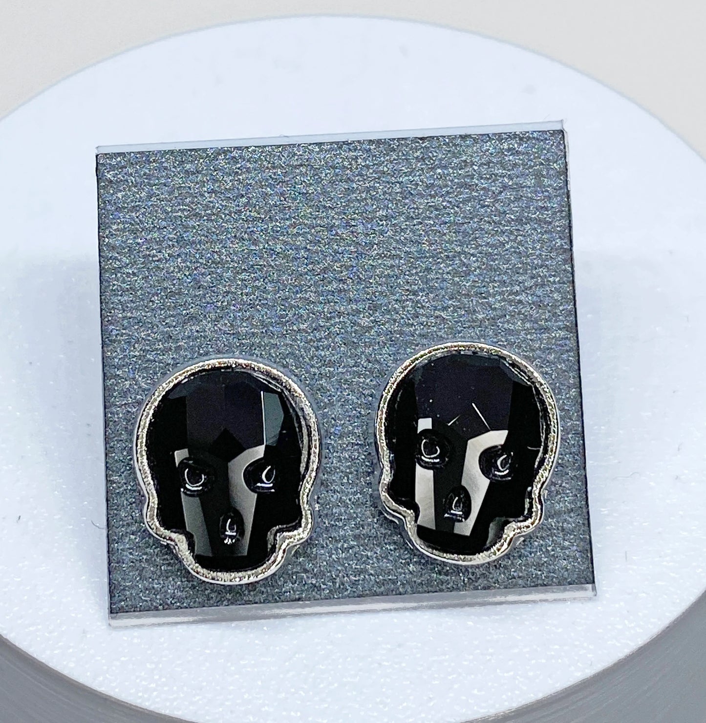 12x10mm Swarovski Crystal Skull Stud Earrings in Silver and Jet Black