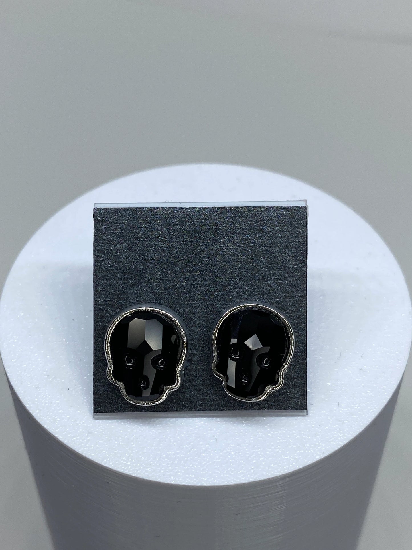 12x10mm Swarovski Crystal Skull Stud Earrings in Silver and Jet Black