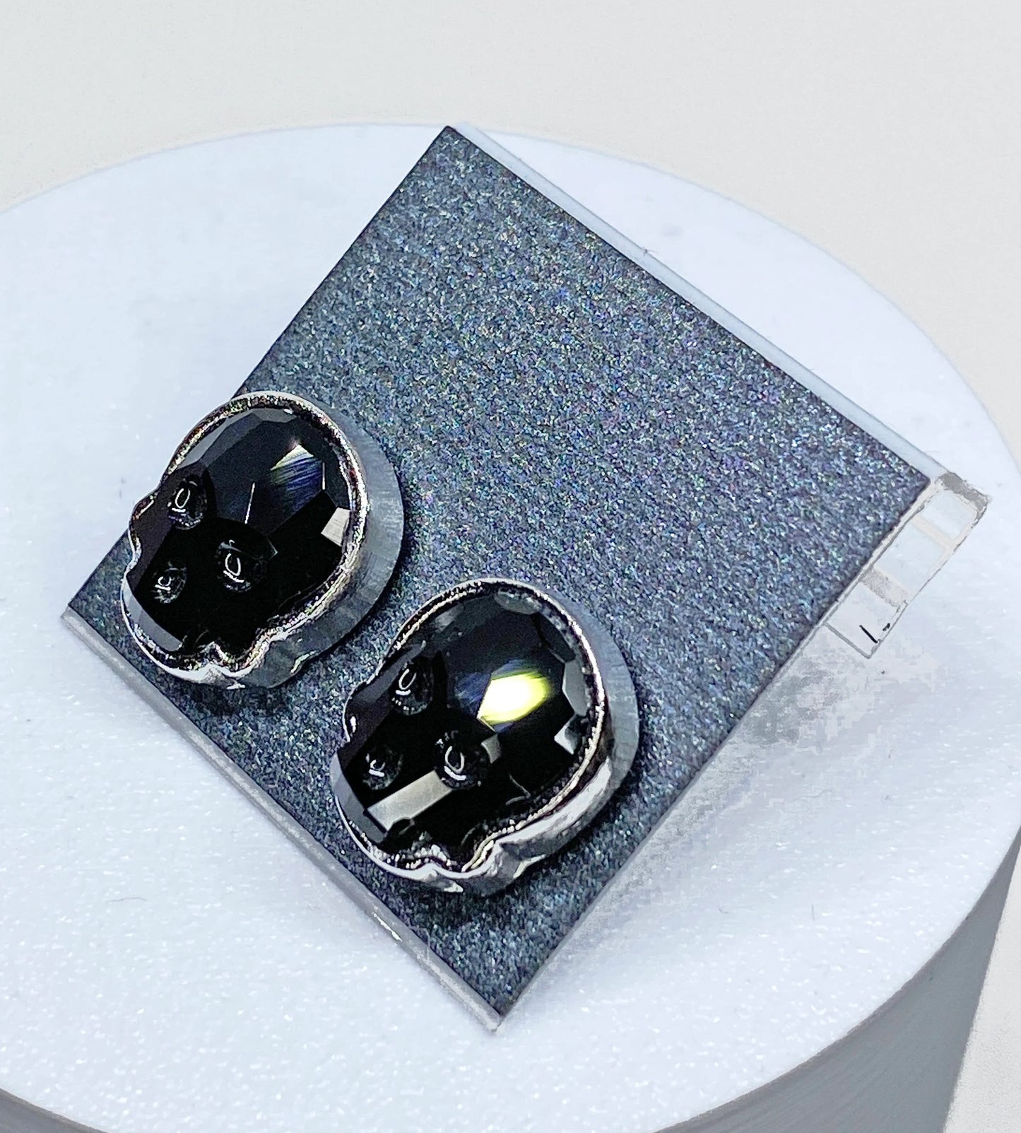 12x10mm Swarovski Crystal Skull Stud Earrings in Silver and Jet Black