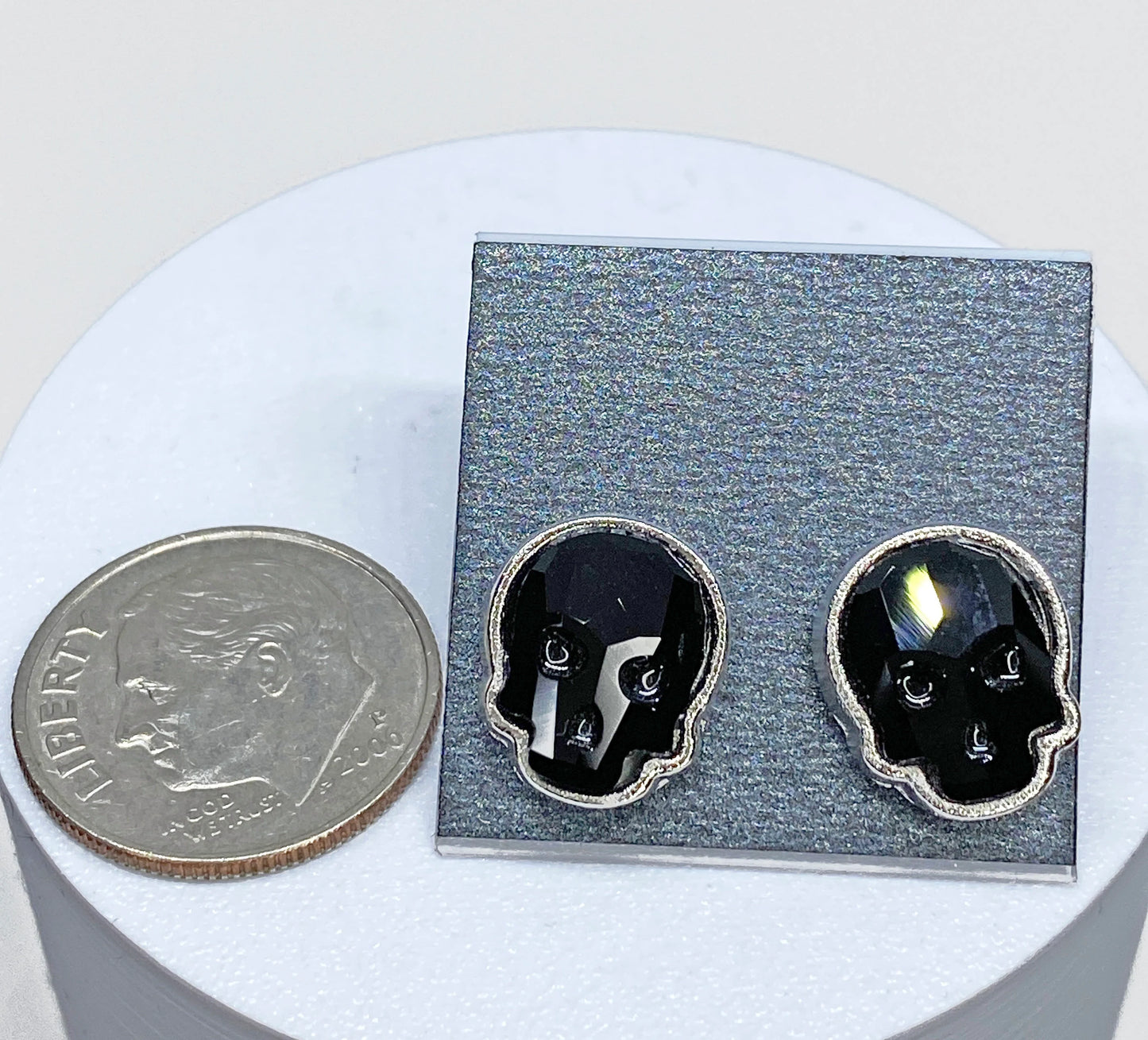 12x10mm Swarovski Crystal Skull Stud Earrings in Silver and Jet Black