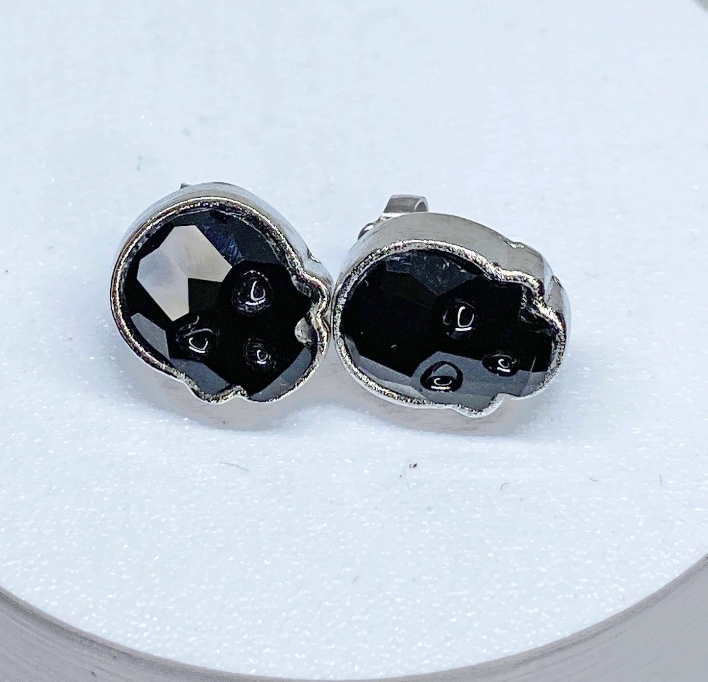 12x10mm Swarovski Crystal Skull Stud Earrings in Silver and Jet Black