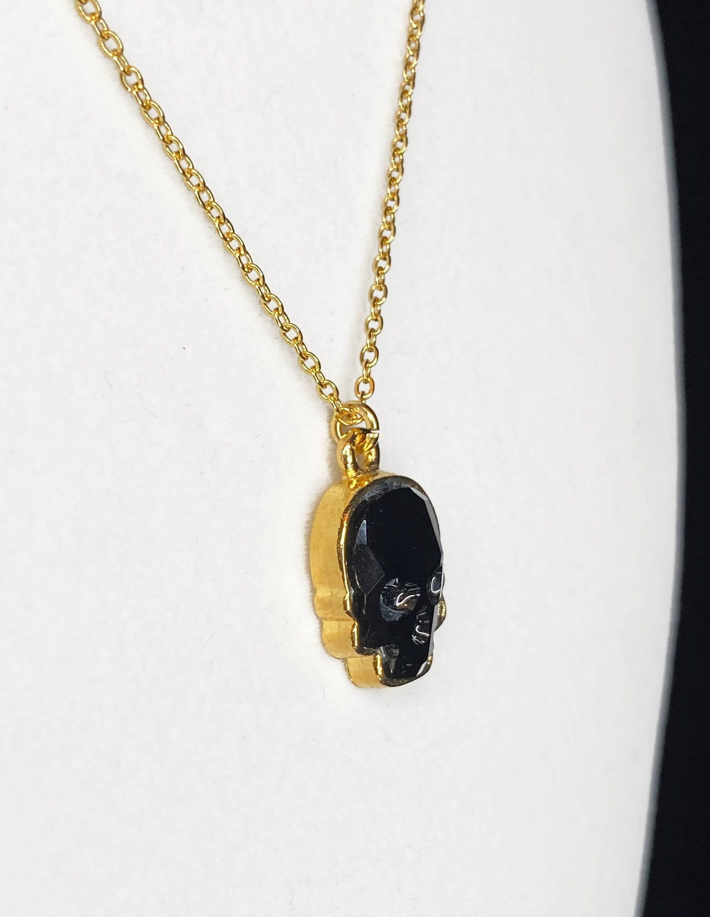 Swarovski Crystal Skull Pendant Necklace in Gold and Jet Black