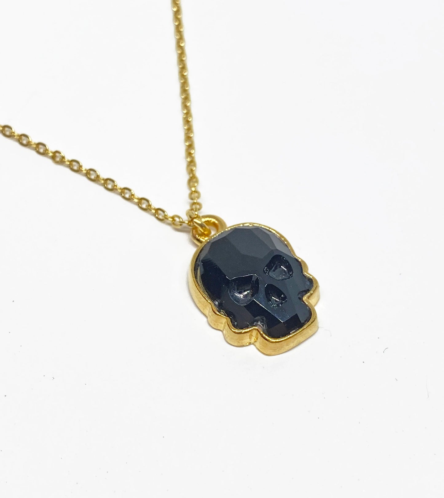 Swarovski Crystal Skull Pendant Necklace in Gold and Jet Black