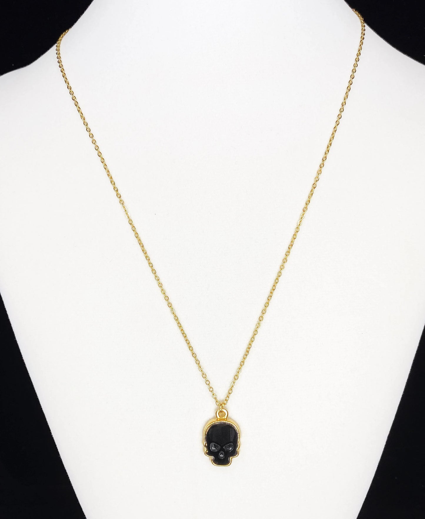 Swarovski Crystal Skull Pendant Necklace in Gold and Jet Black