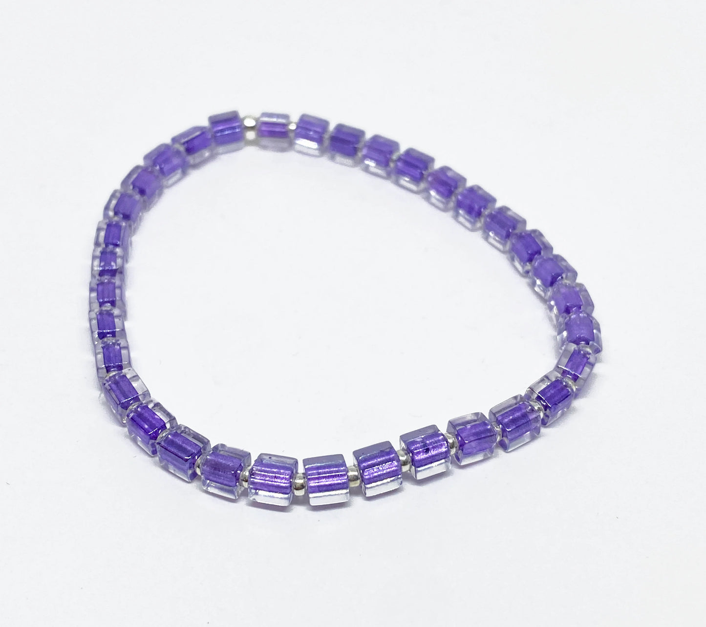 Mini Square Glass, Dainty Bead Bracelet in Blue or Purple