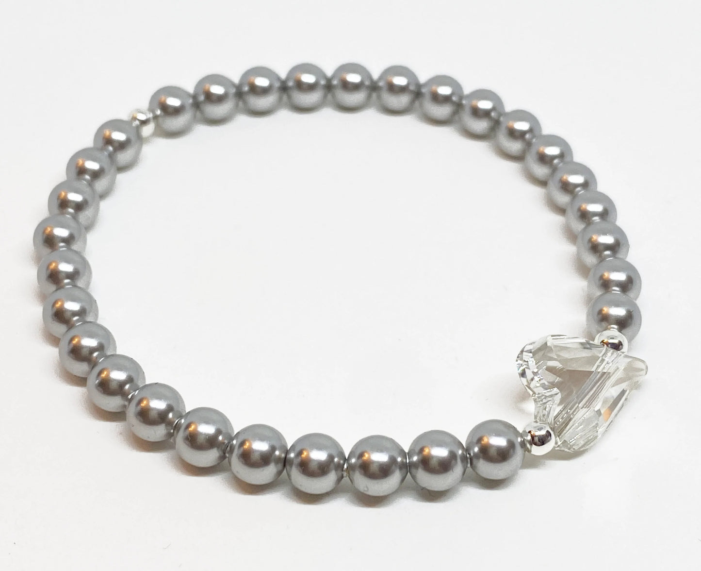 Swarovski Crystal Heart Bracelet with Swarovski Pearls in Silver & Gray